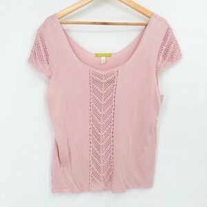 Sigrid Olsen Pink Crochet Knit Top XL Romantic Feminine Boho Lightweight Silk